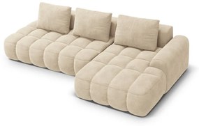 Bézs bársony kinyitható-tárolóhelyes sarokkanapé (jobb oldali-heverő résszel) Linz – Cosmopolitan Design