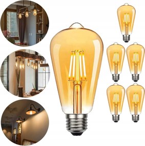 Izzó E27 Led 4W Edison Dekoratív Filament ST64 Retro 6x