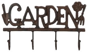 Garden feliratos öntöttvas akasztó, 4 fogassal, 30 cm