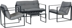 Outsunny 4 Fős Kerti Bútor Szett Acél Időjárásálló Erkélybútor Készlet 2 Személyes Kanapéval, Karosszékkel, Üvegasztallal, Kültéri Ülőgarnitúra Kert,