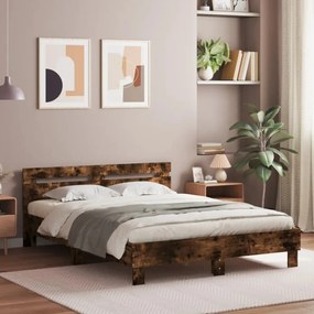 füstös tölgy színű ágykeret fejtámlával és LED-del 150x200 cm