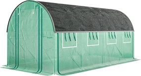Outsunny Kültéri Üvegház 4.5x2x2m További Fedelezettel, Rolózható Oldalfalakkal, 8 Hálós Ablakkal és 2 Rolózható Ajtóval - Zöld Kert Üvegház | Aosom