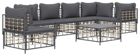 7 részes antracitszürke polyrattan kerti ülőgarnitúra párnákkal