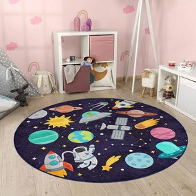 Sötétkék mosható gyerek játszószőnyeg ø150 cm Into The Space – Mila Home
