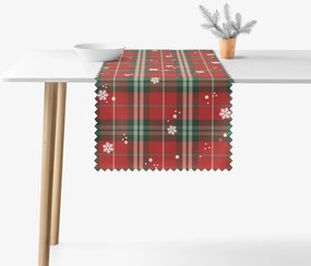 Goldea karácsonyi teflonbevonatú asztali futó - piros kockás hópelyhekkel 20x120 cm