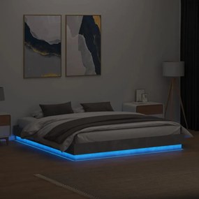 betonszürke ágykeret LED-világítással 200x200 cm
