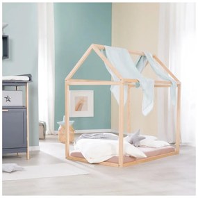 Natúr színű házikó alakú gyerekágy 70x140 cm Montessori – Roba