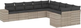 vidaXL 10 részes világosszürke polyrattan kerti ülőgarnitúra párnákkal