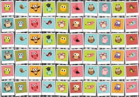 Polaroid baglyok fotótapéta vidám világos gyerekszoba vinil 208x146 +ragasztó