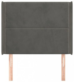 sötétszürke bársony fejtámla szárnyakkal 103x16x118/128 cm