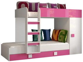 Kombinált gyerekágy 90 cm Toreno 2 (fehér + fényes fehér + fényes rózsaszín). 1083313