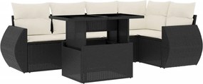 vidaXL 6 részes fekete polyrattan kerti ülőgarnitúra párnákkal