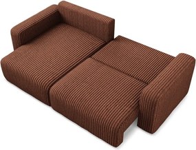 Terrakotta színű kordbársony kinyitható-tárolóhelyes sarokkanapé (bal oldali-heverő résszel) Kona – Makamii