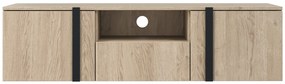 Verica 150 cm-es TV-szekrény, falra szerelhető, nyitott polccal - szivacsos-tölgy / fekete fogantyúk