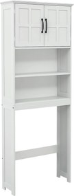 kleankin Wc fölötti szekrény mosógéphez, 2 ajtóval, nyitott polcokkal és állítható polccal, fürdőszobaszekrény 66x23x178 cm Fehér | Aosom