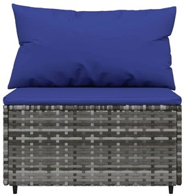 2 db szürke polyrattan kerti középső kanapé párnákkal