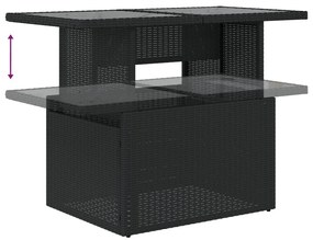 7 Részes Kerti Kanapé Szett Párnákkal Fekete Poly Rattan, 2-üléses Kerti Kanapé Párnákkal Fekete Poly Rattan