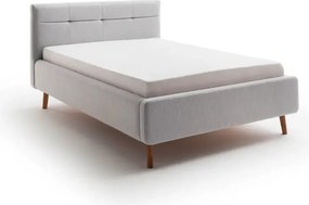 Világosszürke kárpitozott ágyneműtartós franciaágy ágyráccsal 140x200 cm Lotte – Meise Möbel