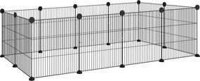 PawHut Fém Kerítés Kisállatoknak 12 Panelel – Levehető DIY Design Süni és Nyúl Számára 140x70x35 cm Fekete | Aosom