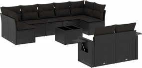vidaXL 10 részes fekete polyrattan kerti ülőgarnitúra párnákkal