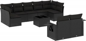 vidaXL 10 részes fekete polyrattan kerti ülőgarnitúra párnákkal