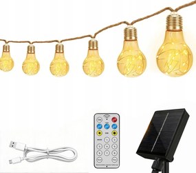 Erős és Robusztus Napelemes Füzér 20 Led izzós kerti lámpa 12.5M