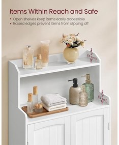 Fürdőszobai szekrény, tároló egység 2 ajtóval, 2 állítható polccal, fehér