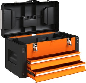 HOMCOM Üres Szerszámtartó, 49,7 x 25,3 x 28,9 cm-es Doboz Fiókkal, Mini Doboz, Felső Rekesz, Fogantyú, Acél Szerszám Készlet, Narancssárga | Aosom