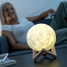 Hold 3D lámpa, többszínű 7 effektus, újratölthető, fa állvány, környezeti fény 13cm
