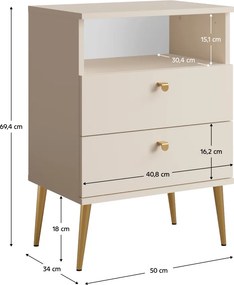 Éjjeliszekrény 2 fiókkal, kasmír/arany, IGNE TYP 2