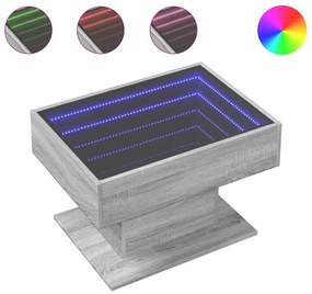 Szürke sonoma szerelt fa dohányzóasztal LED-del 70 x 50 x 45 cm