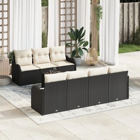 8 Részes Kert Kanapé Szett Párnákkal Fekete Poli Rattan, 2-Fős Kert Kanapé Párnákkal Fekete Poli Rattan