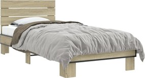 vidaXL sonoma tölgyszínű szerelt fa és fém ágykeret 90 x 200 cm