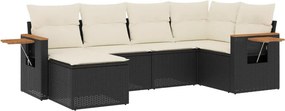 vidaXL 6 részes fekete polyrattan kerti ülőgarnitúra párnákkal