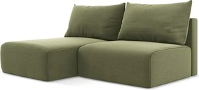 Zöld bársony kinyitható-tárolóhelyes sarokkanapé (bal oldali-heverő résszel) Kalena – Makamii
