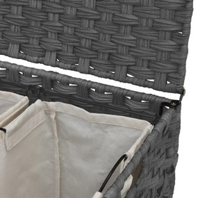 szürke rattan szennyeskosár kerekekkel 66x35x60 cm