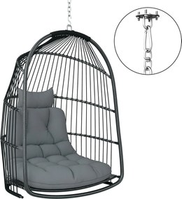 Outsunny Függőszék Kosár Kárpittal, Poly Rattan Hinta Kültéri-Beltéri Összecsukható Függőszék, 150kg-ig Terhelhető, Hinta Kosár Függőszék Nappali Erké