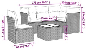 6 részes fekete polyrattan kerti ülőgarnitúra párnákkal