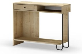 Natúr színű konzolasztal tölgyfa dekoros asztallappal 35x100 cm Saturne – Marckeric