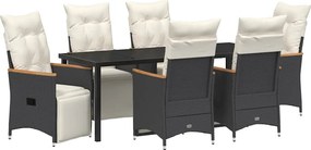 vidaXL Kert étkező szett párnával 7 pcs Fekete polirattan