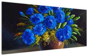 Kék virágok képe egy vázában (120x50 cm)