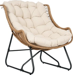 Outsunny Rattan Fotel Kivehető Kárpittal, Párnázott, Kültéri Poli Rattan Fotel, Kosárka Fotel 120kg teherbírással, Kerti Fotelek Teraszra, Erkélyre, F