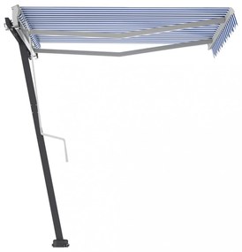 kék és fehér kézzel kihúzható póznás napellenző 350 x 250 cm