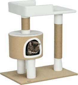 PawHut Macska Fakad 79 cm Kicsi Macska Fakad Macska Bújóval, Karcoló Oszloppal és Fekvőfelülettel, Kendermászás Macskáknak 8 kg-ig, Macska Bútor, Barn