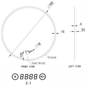 Kerek Led tükör Ø70cm Welland Alpha | Páramentesítő - Óra - Fényerő + színhőfok állítás