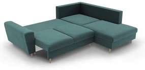 Petróleum színű bársony kinyitható tárolóhelyes sarokkanapé (jobb oldali-L alakú) Kyoto – Cosmopolitan Design