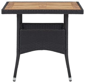 5 részes fekete polyrattan és tömör fa kerti étkezőgarnitúra