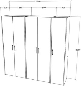 Malmo V1 gardróbrendszer, Fehér tölgy / Antracit, 204 cm