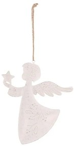 Függő karácsonyi dekoráció Angyal 2 db, fém, fehér
