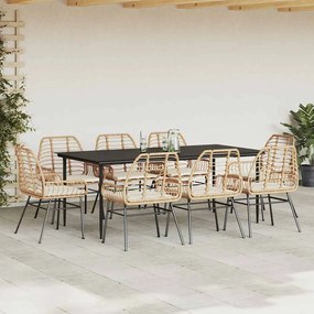9 észes barna polyrattan üveg kerti étkezőgarnitúra párnával